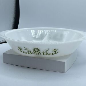 Vintage Glasbake USA milk glass divided serving dish.